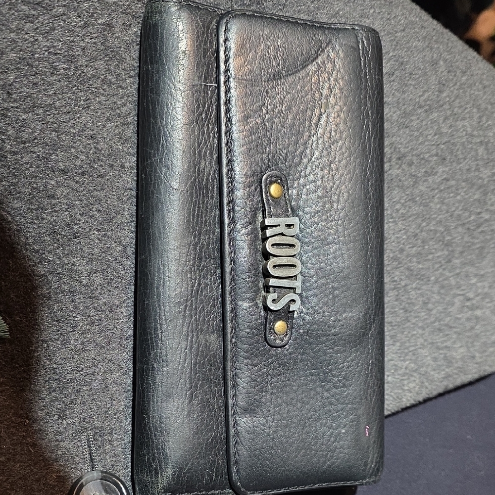 Roots Black Leather Clutch